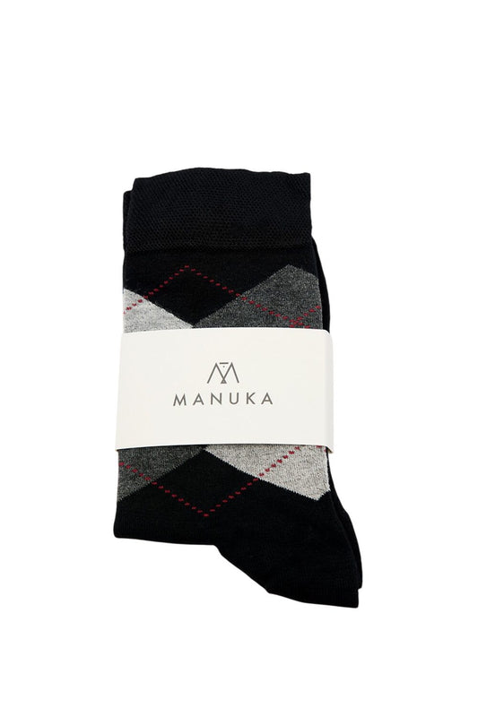 Socken mit Baklava-Muster, braun kariert.