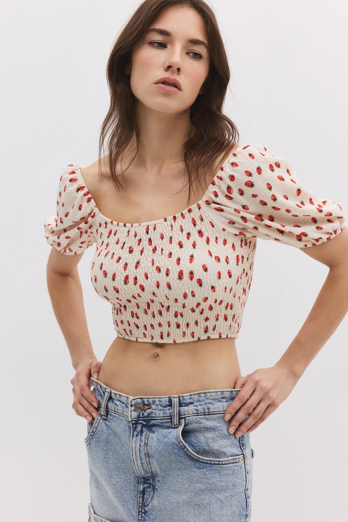 Crop-Top mit Ballonärmeln