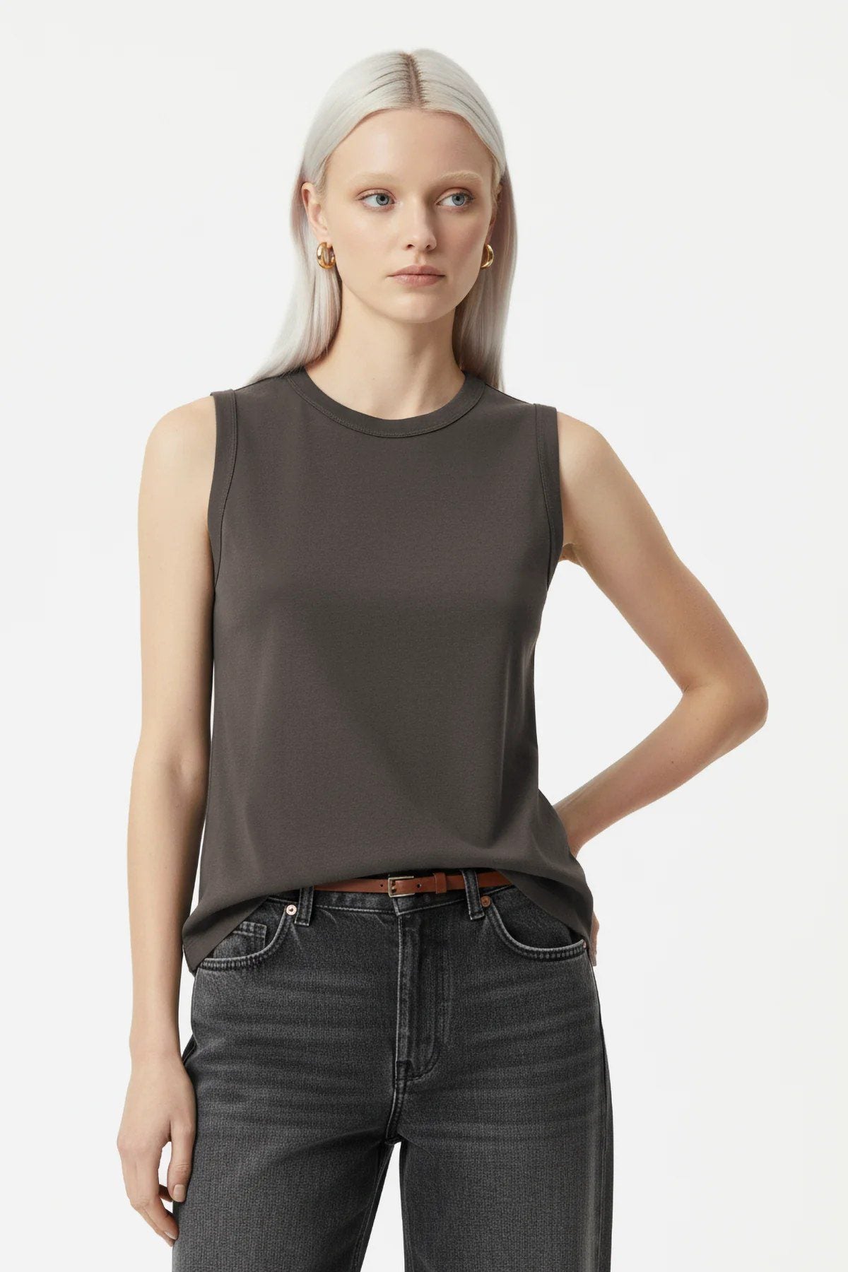 Basic Ärmelloses Rundhals-Top