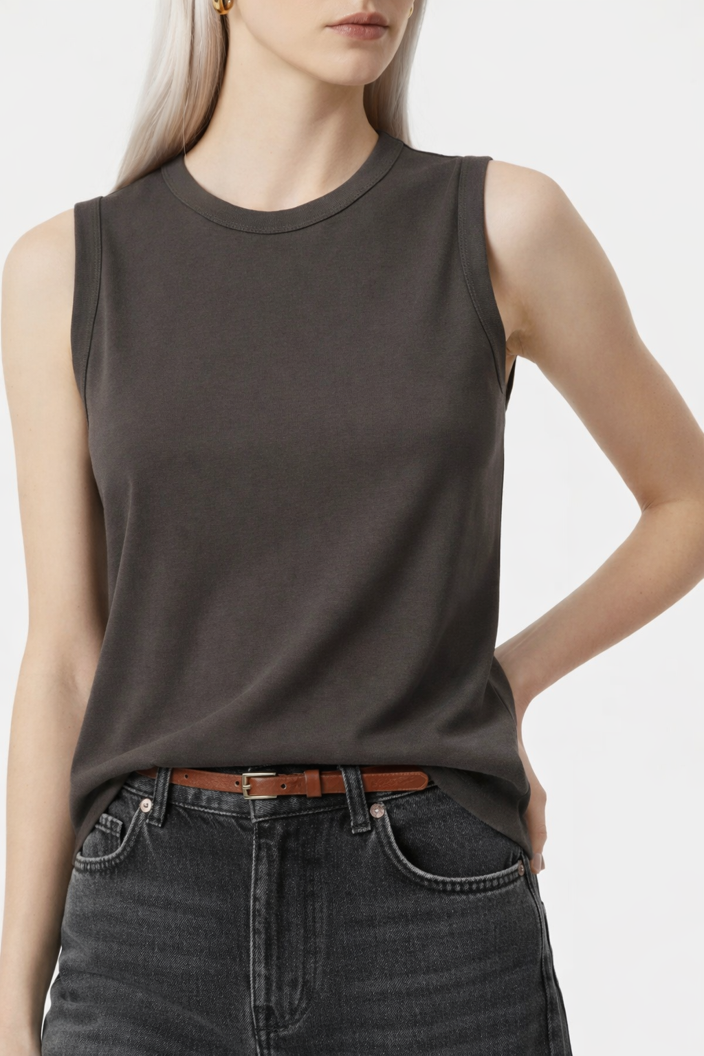 Basic Ärmelloses Rundhals-Top