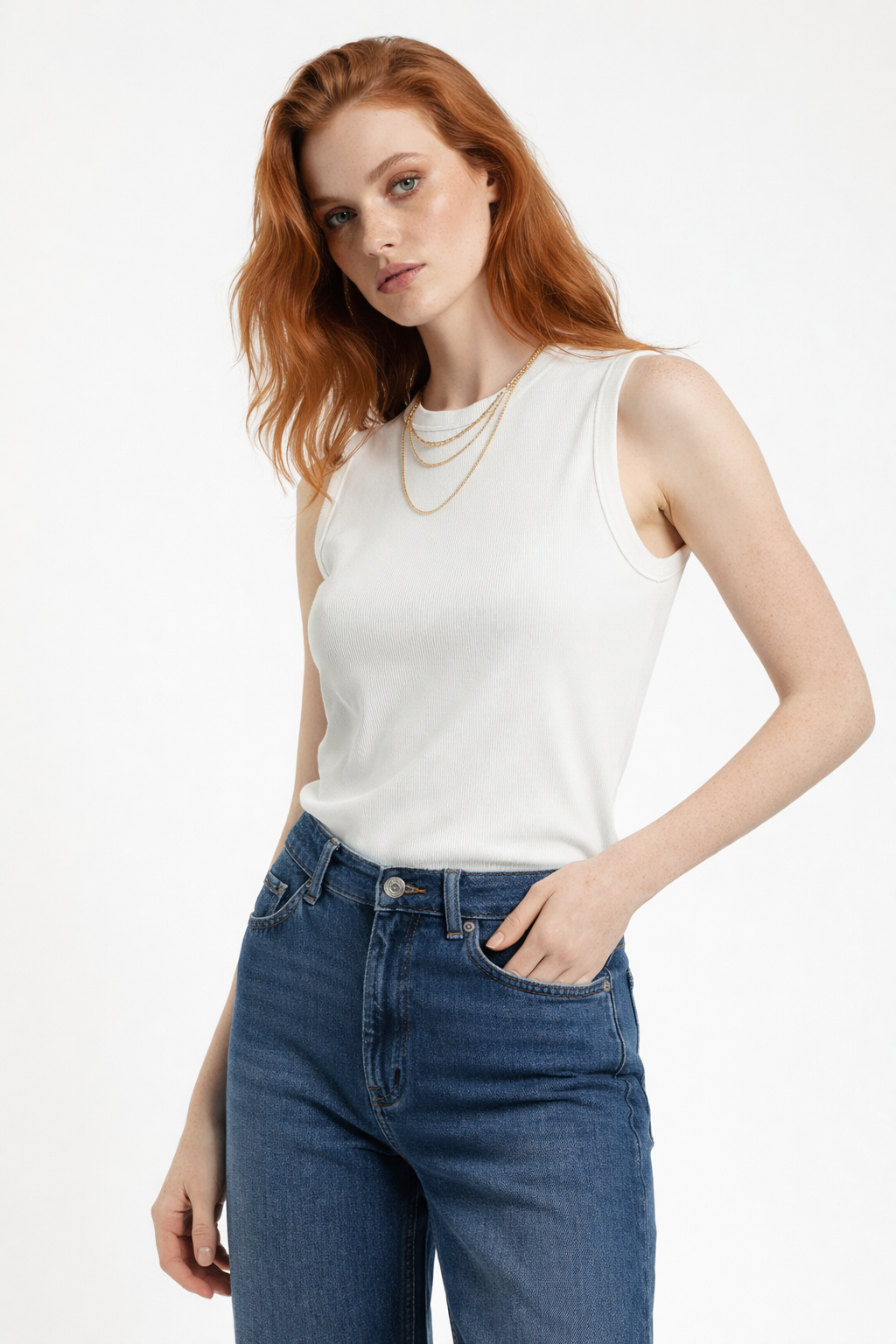 Basic Ärmelloses Rundhals-Top