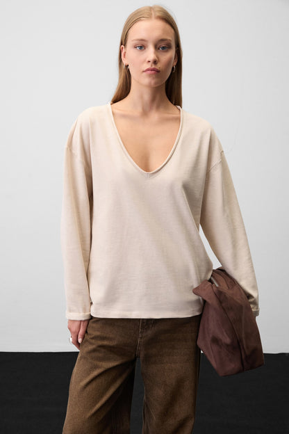 BASIL Damen Oversize-Bluse V-Ausschnitt