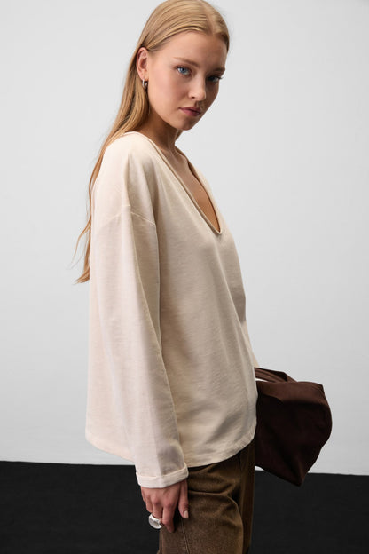 BASIL Damen Oversize-Bluse V-Ausschnitt
