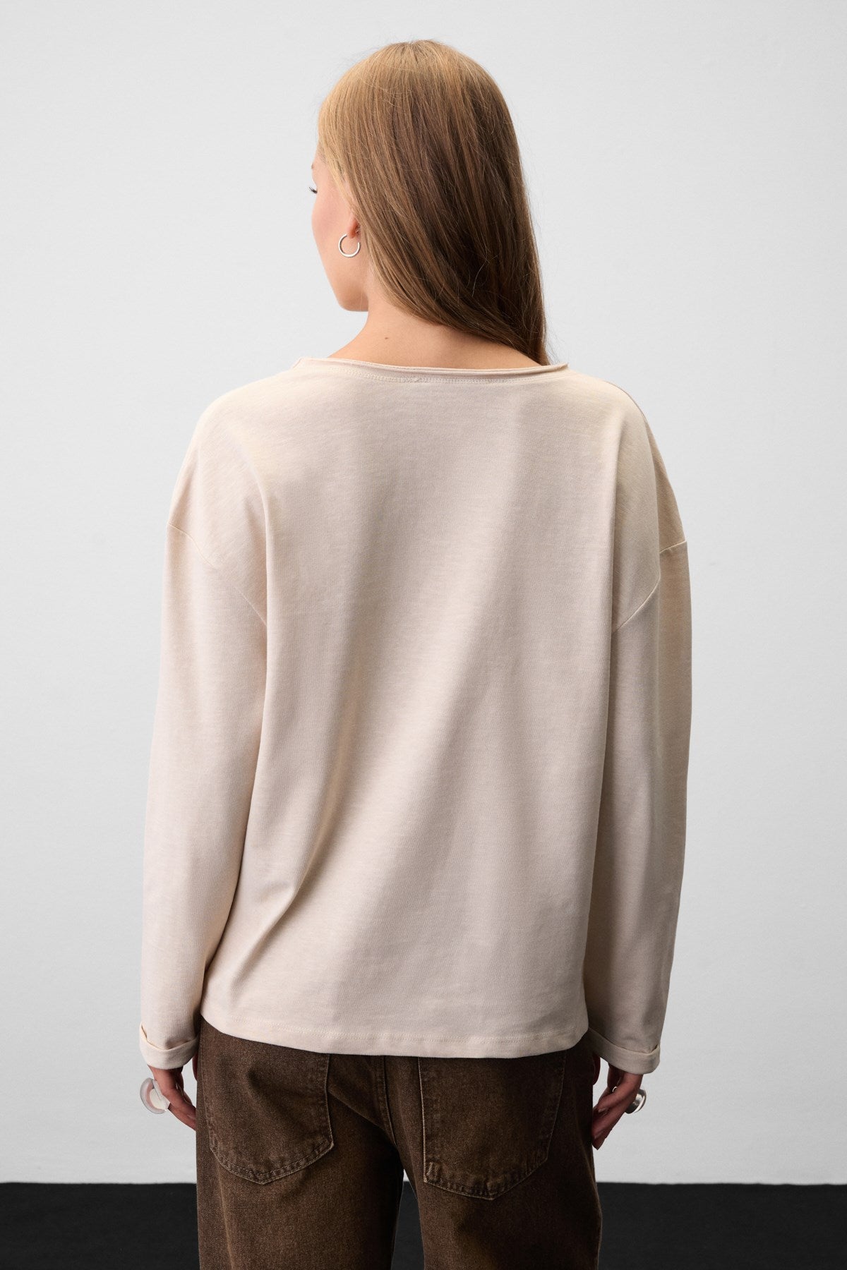 GRIMELANGE BASIL Damen Oversize-Bluse V-Ausschnitt Beige