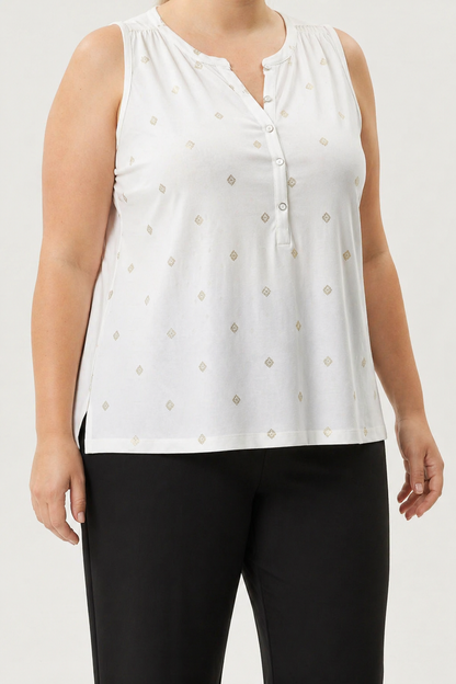 Bedruckte ärmellose Bluse mit Knöpfen