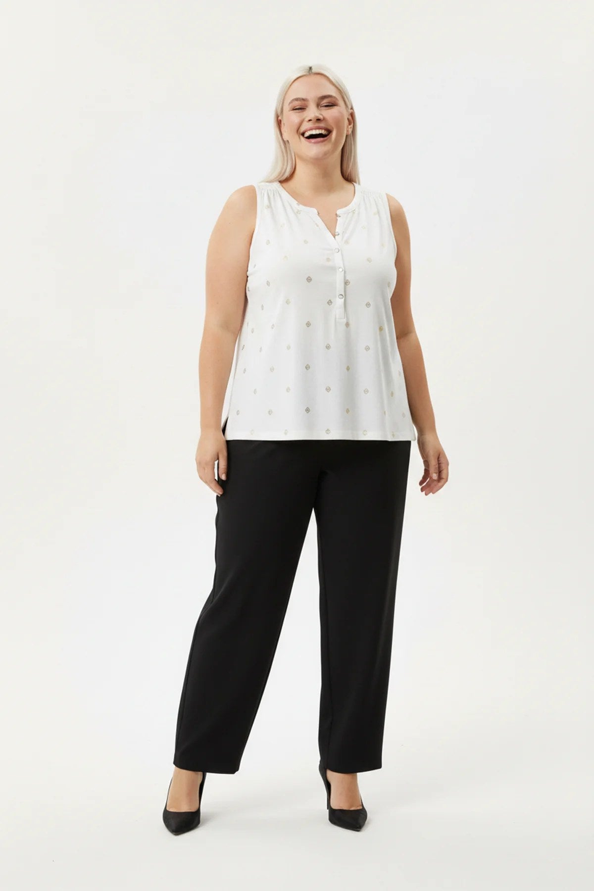 Bedruckte ärmellose Bluse mit Knöpfen