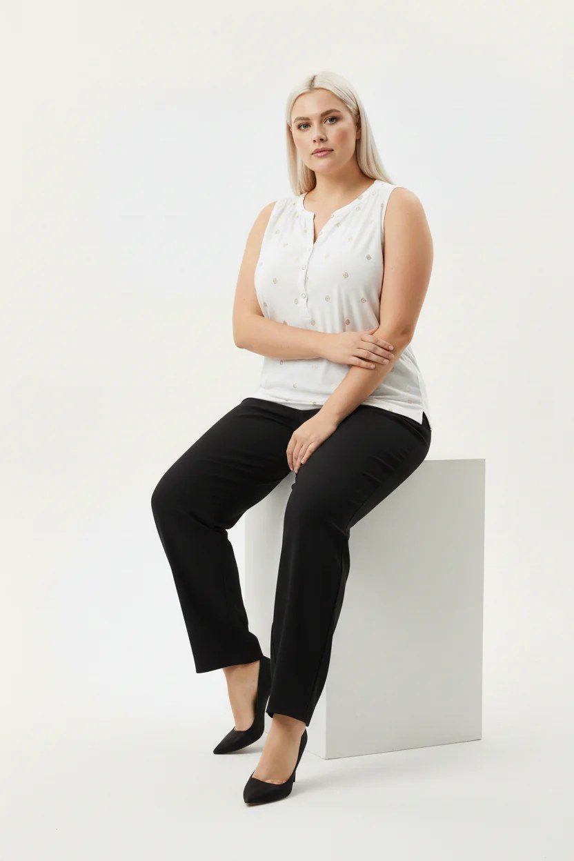 Bedruckte ärmellose Bluse mit Knöpfen