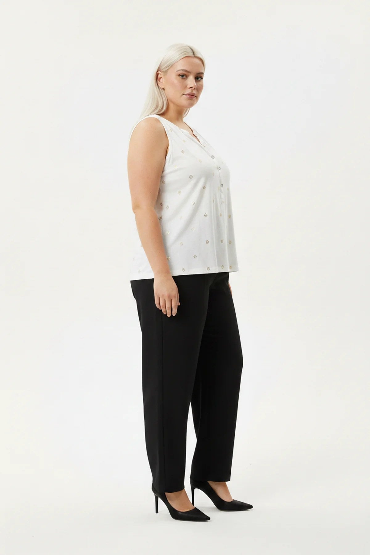 Bedruckte ärmellose Bluse mit Knöpfen