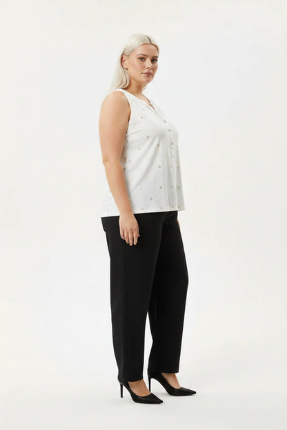 Bedruckte ärmellose Bluse mit Knöpfen