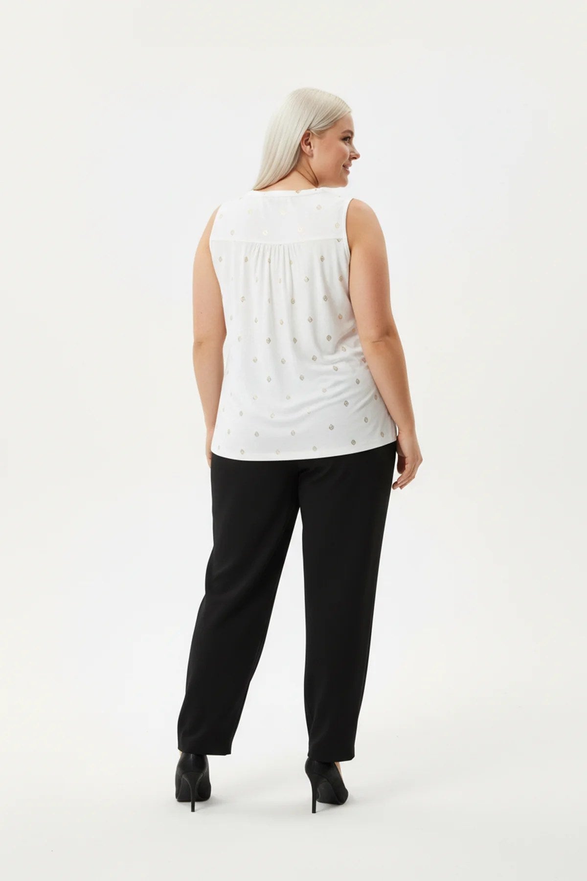 Bedruckte ärmellose Bluse mit Knöpfen