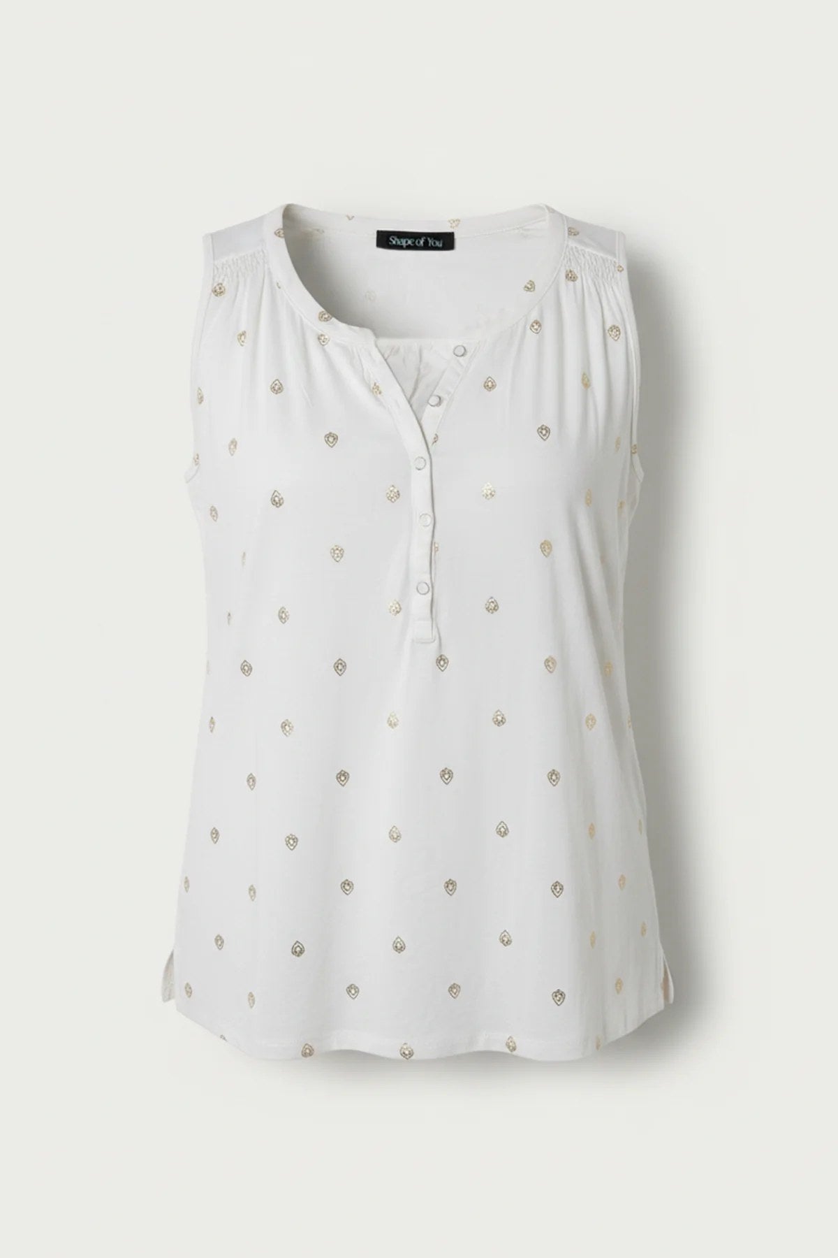 Bedruckte ärmellose Bluse mit Knöpfen