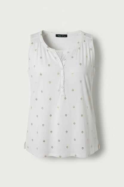 Bedruckte ärmellose Bluse mit Knöpfen