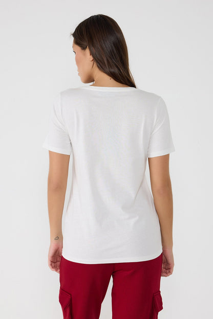Bedrucktes T-Shirt mit V-Ausschnitt