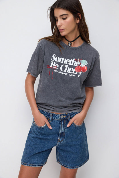 Bedrucktes, gewaschenes Oversize-T-Shirt