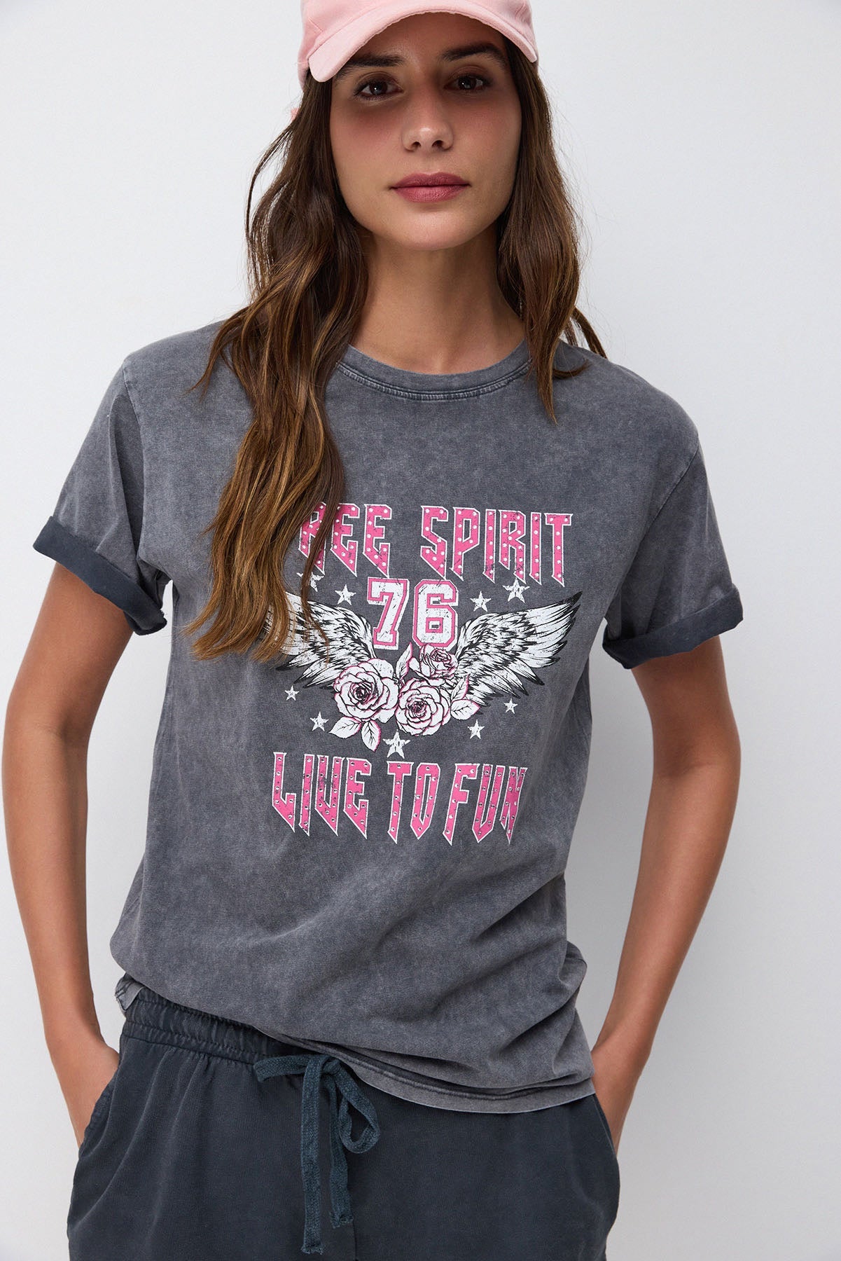 Bedrucktes, gewaschenes Oversize-T-Shirt