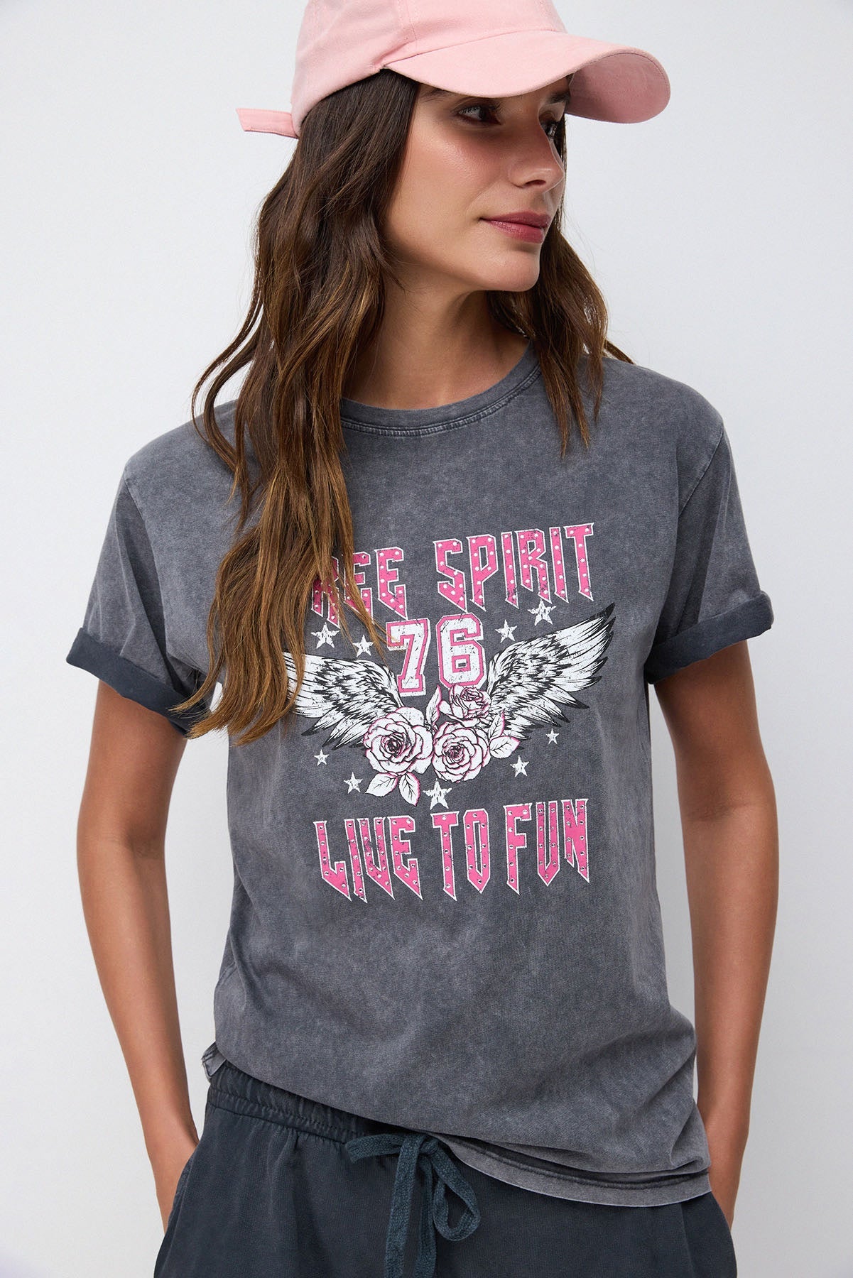 Bedrucktes, gewaschenes Oversize-T-Shirt