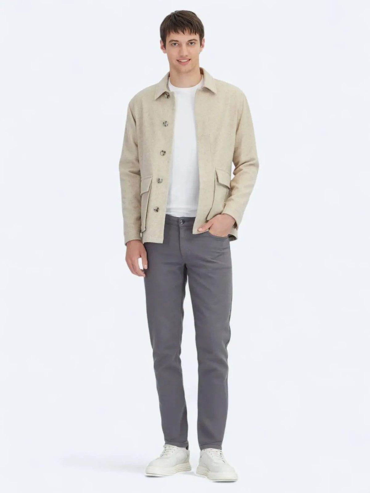 Beige Overshirt aus feinem Stoff
