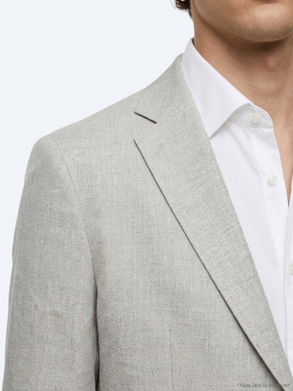 Beige Gemusterte Leinenjacke Modern Fit