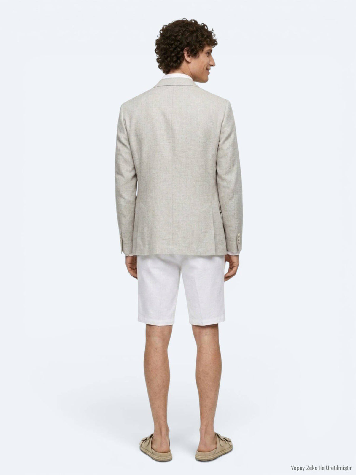 Beige Gemusterte Leinenjacke Modern Fit