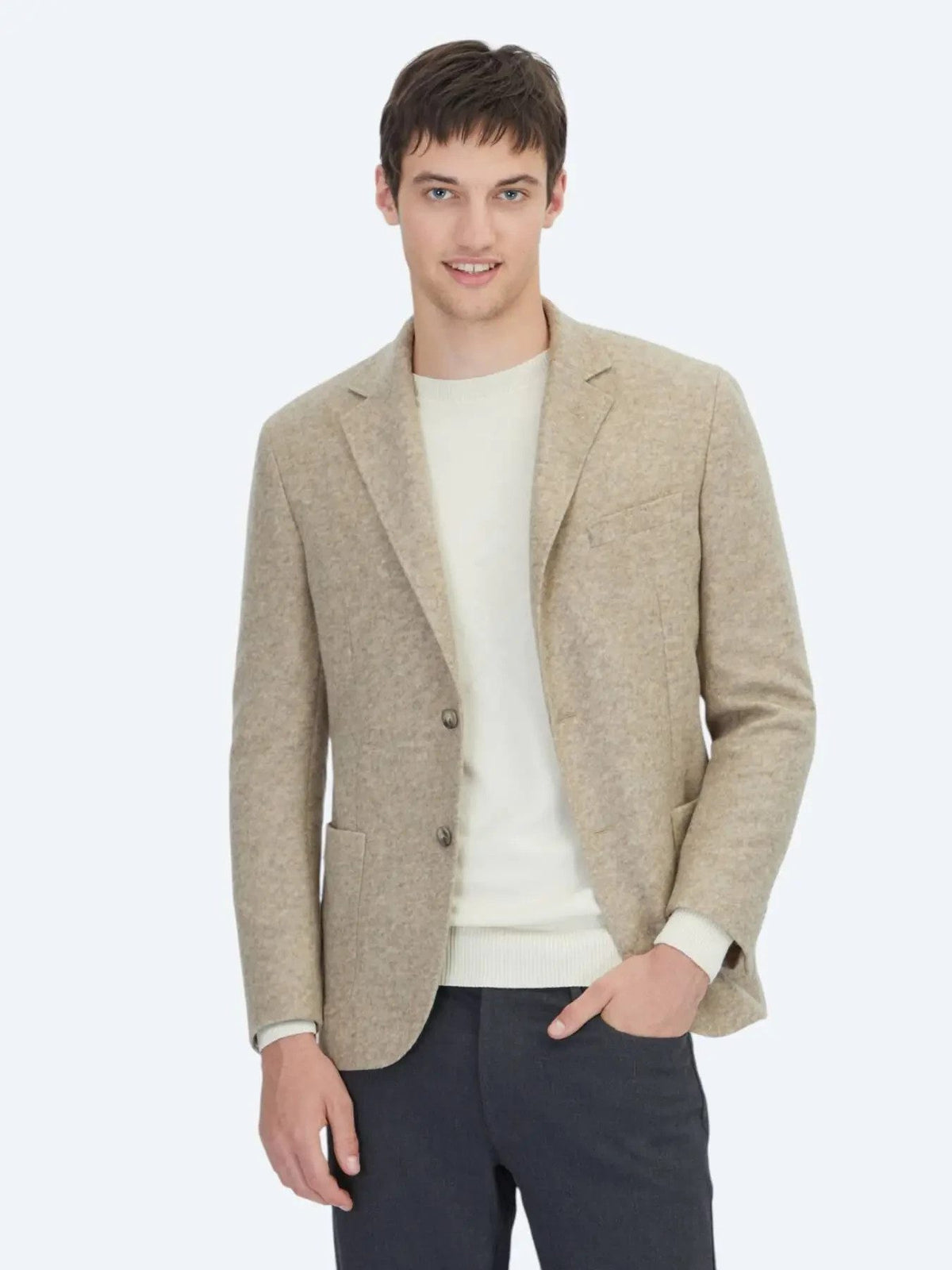 Beige gemusterte moderne Passform Wollmischjacke
