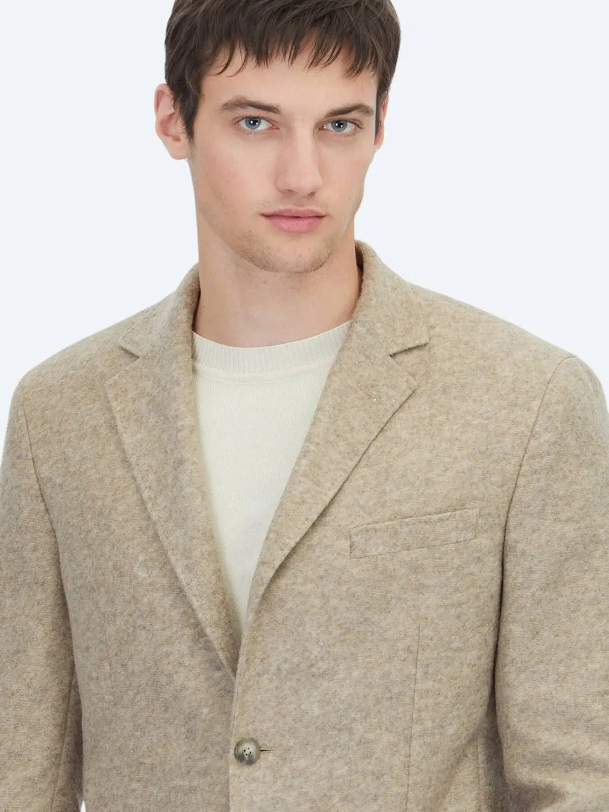 Beige gemusterte moderne Passform Wollmischjacke