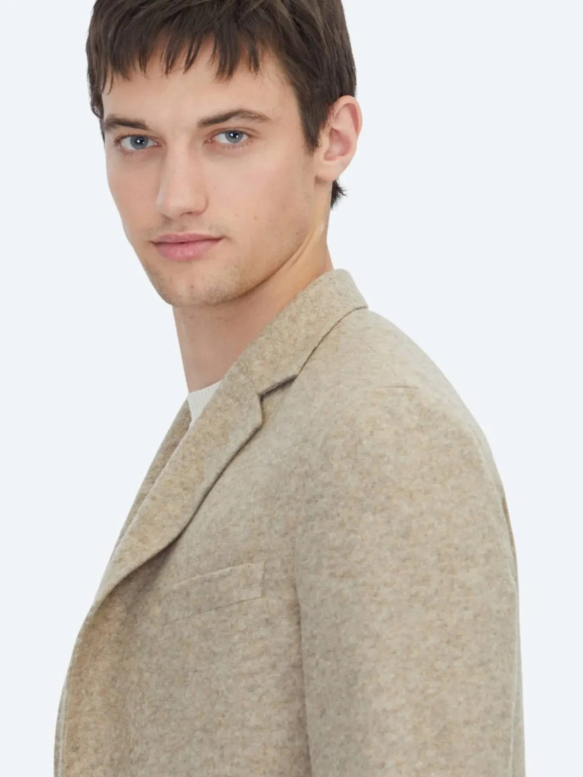 Beige gemusterte moderne Passform Wollmischjacke