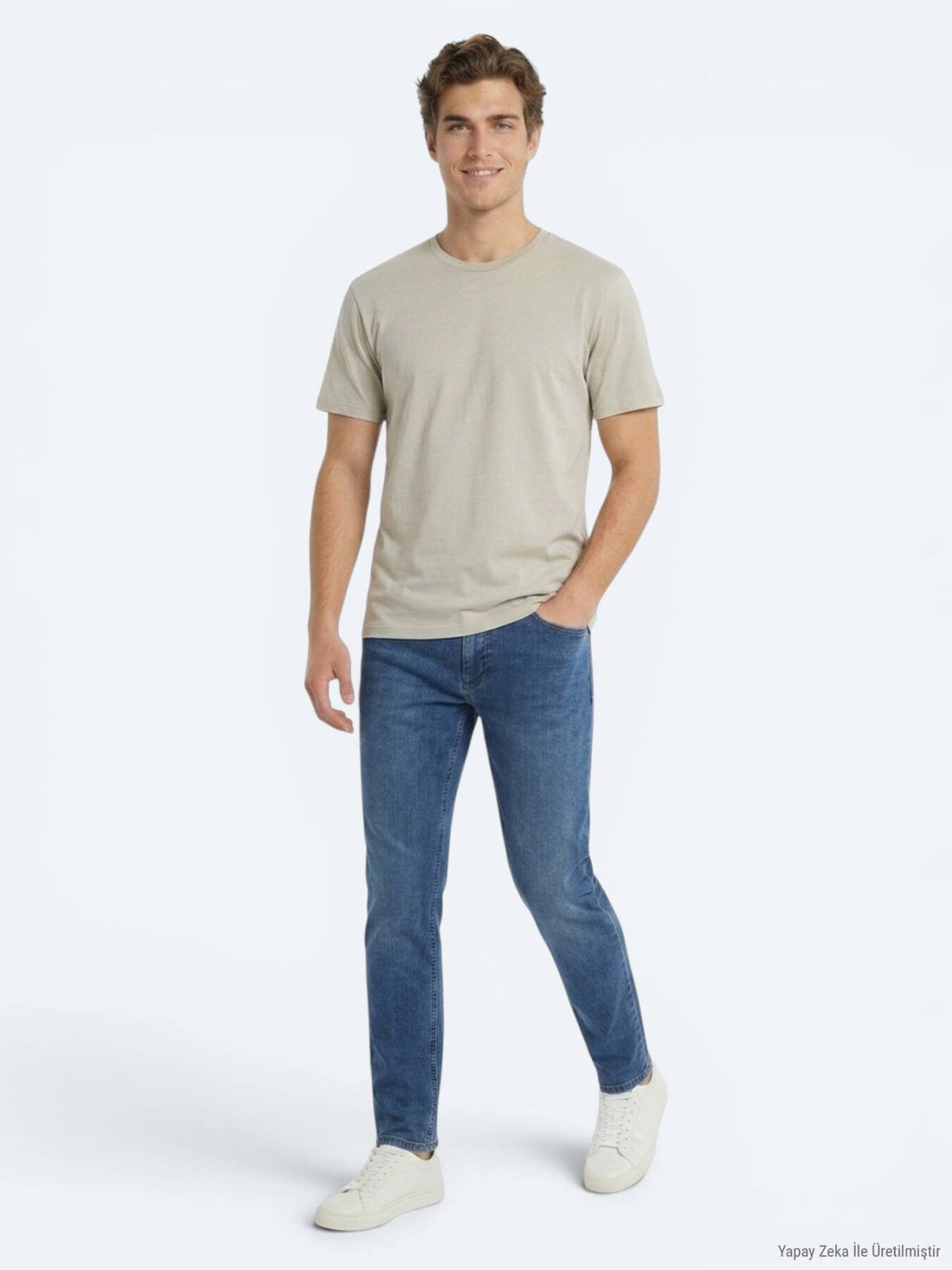 Beiges Baumwoll T-Shirt