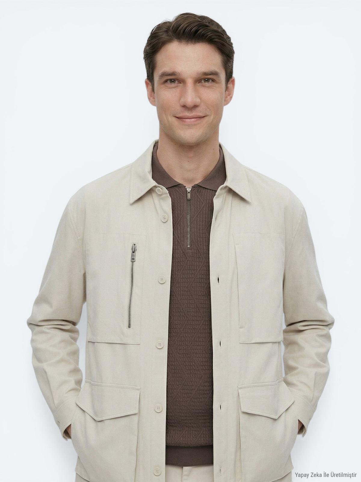 Beige Schlichte Leichte Jacke Regular Fit