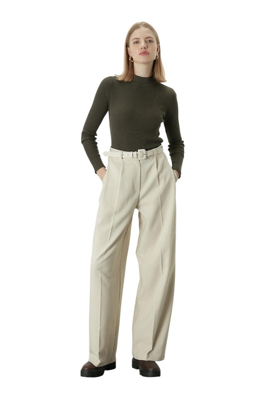 Beige Plissierte Palazzo-Hose