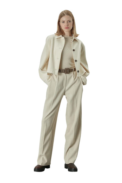 Beige Plissierte Palazzo-Hose