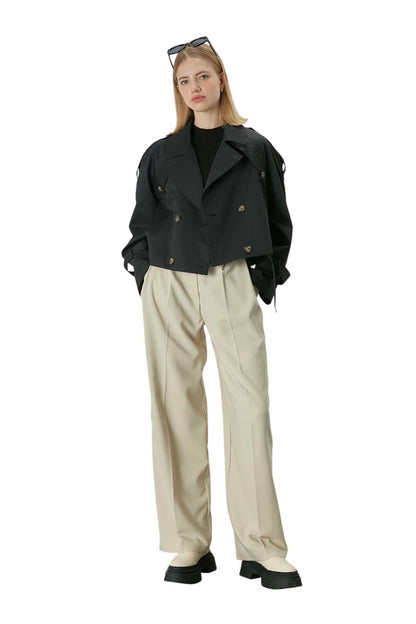 Beige Plissierte Palazzo-Hose