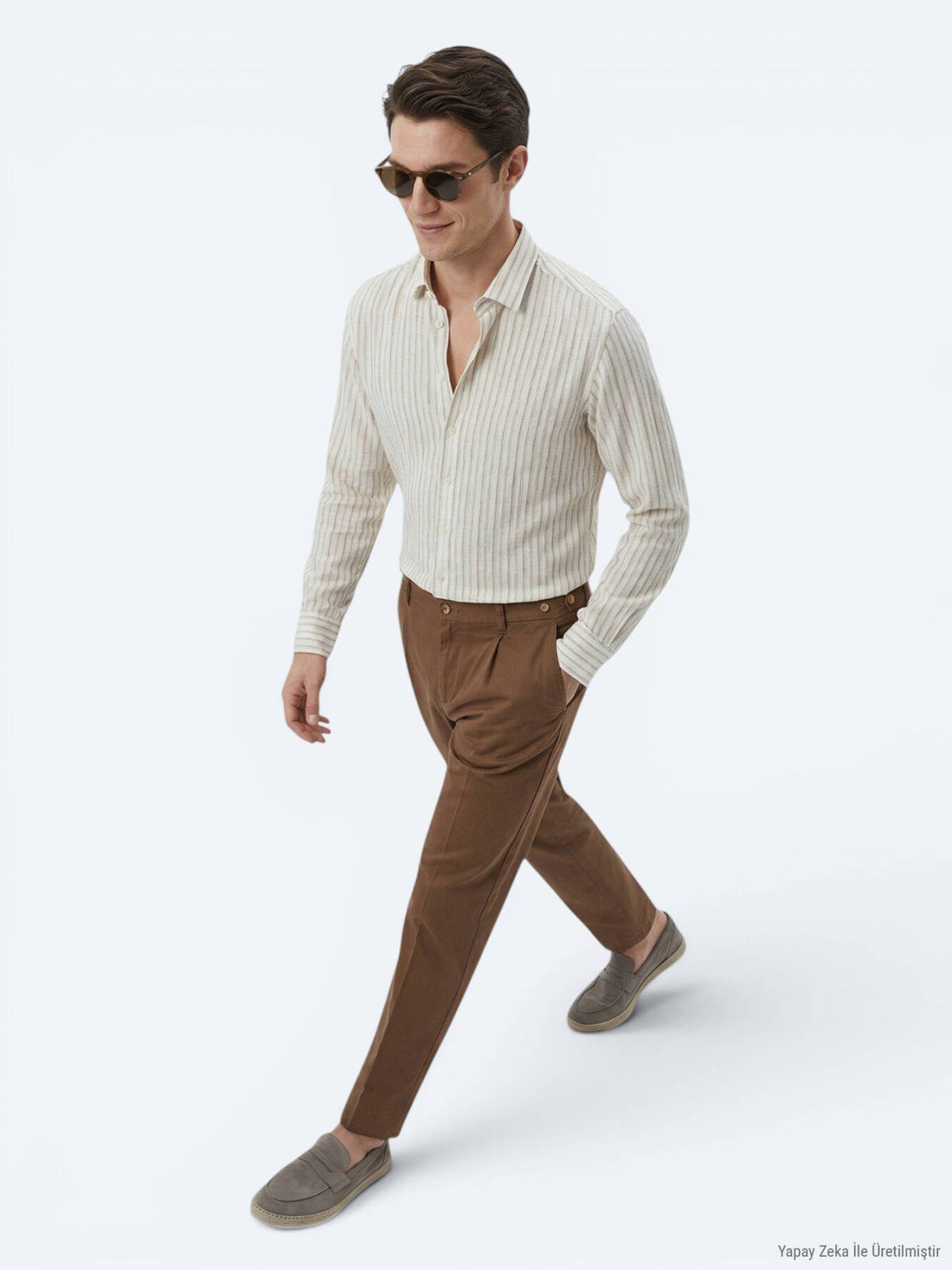 Beige Bedrucktes Freizeithemd Regular Fit