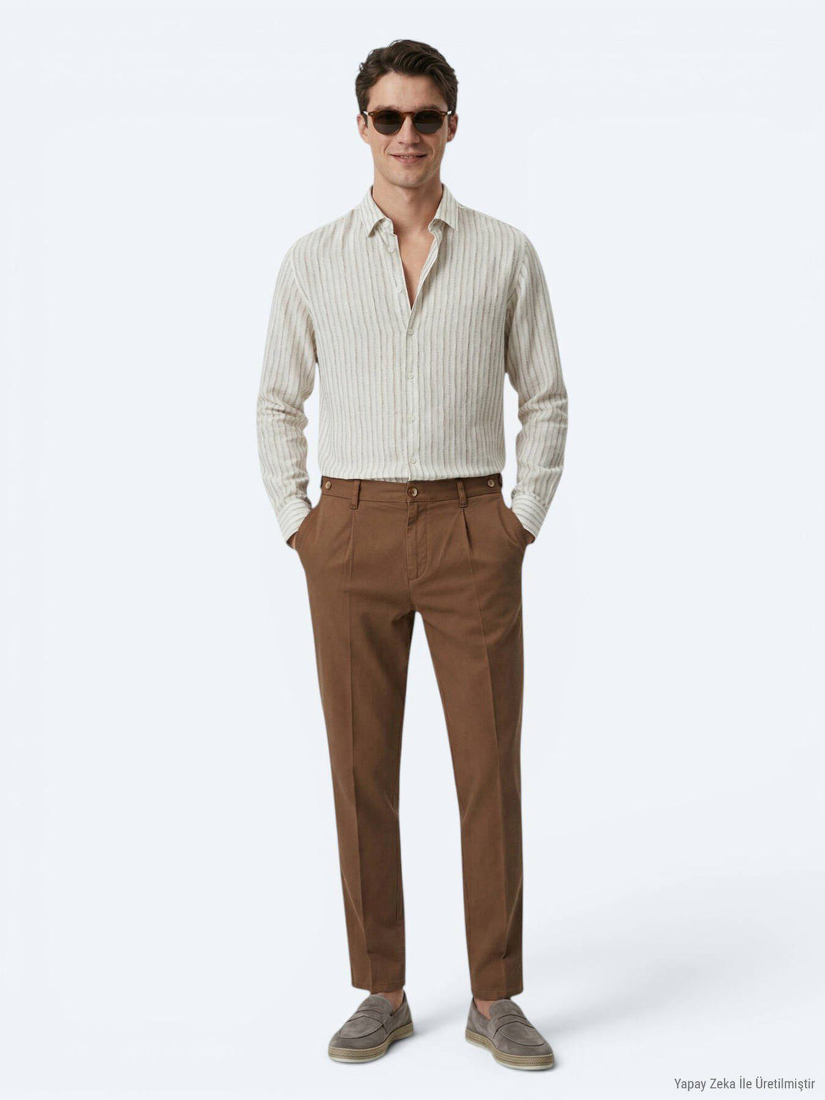 Beige Bedrucktes Freizeithemd Regular Fit