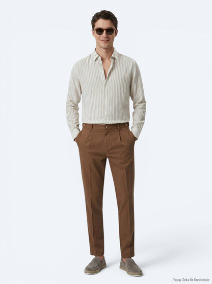 Beige Bedrucktes Freizeithemd Regular Fit