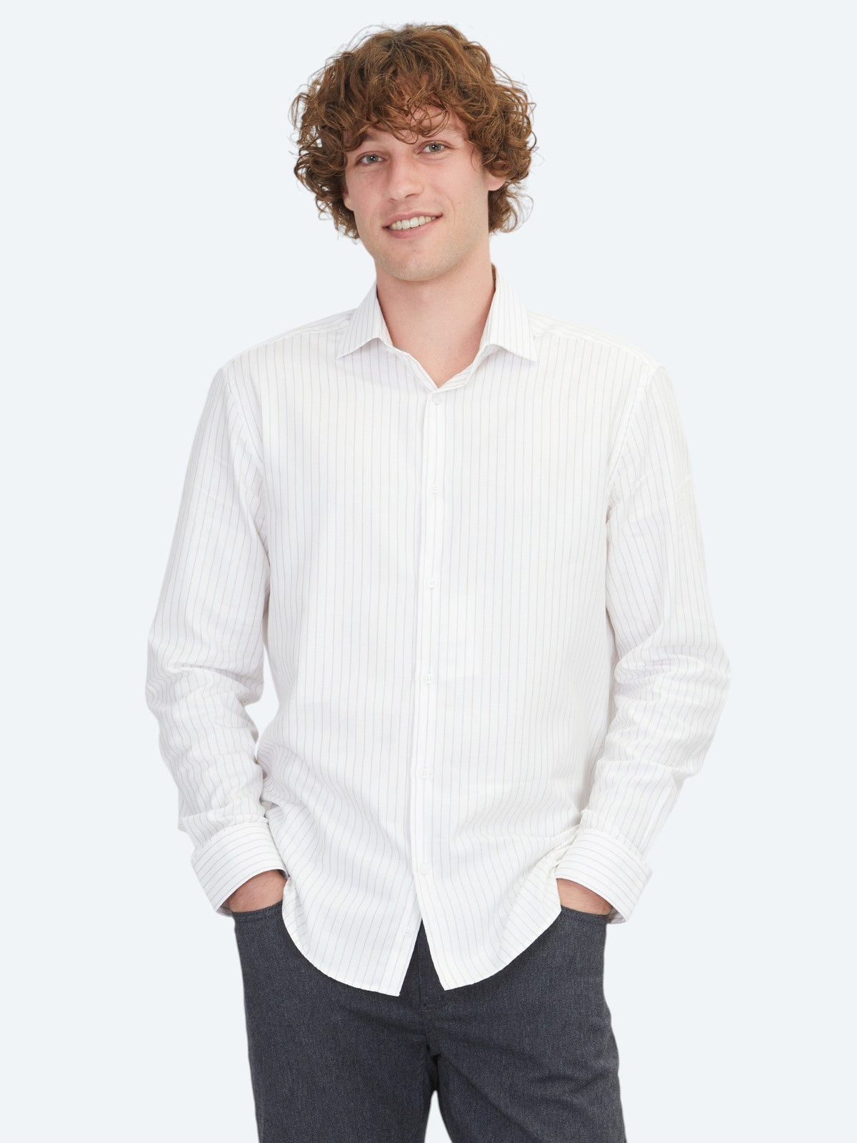 Beige Regular Fit Weben Klassisch 100% Baumwollhemd