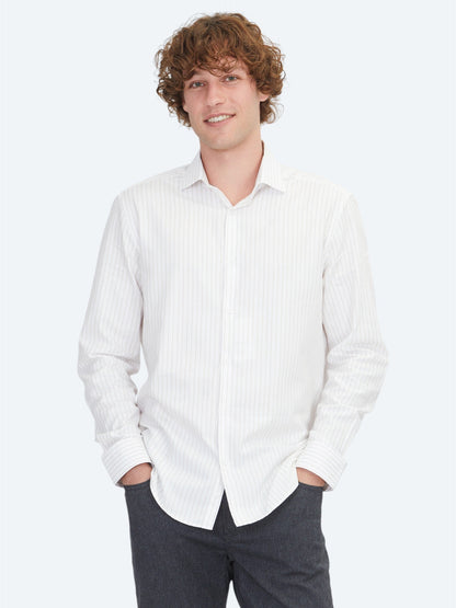 Beige Regular Fit Weben Klassisch 100% Baumwollhemd