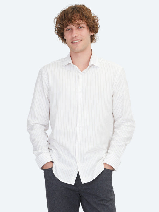 Beige Regular Fit Weben Klassisch 100% Baumwollhemd