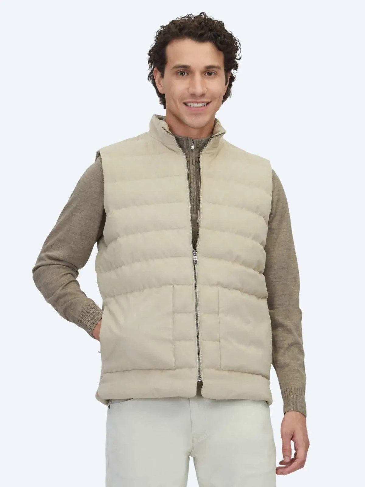 Beige Regular Fit Rollkragen Weste