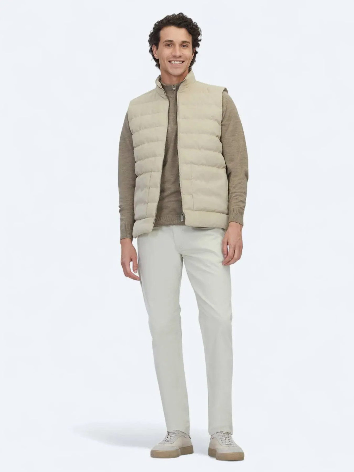 Beige Regular Fit Rollkragen Weste