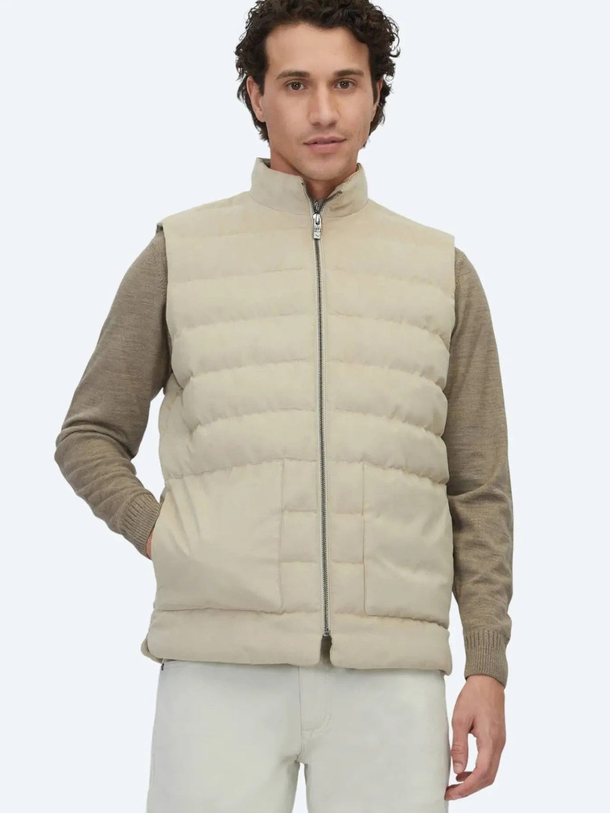 Beige Regular Fit Rollkragen Weste