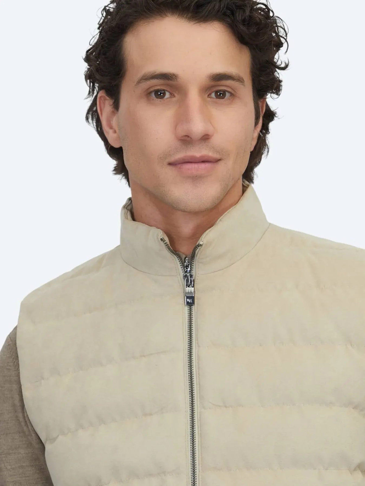 Beige Regular Fit Rollkragen Weste