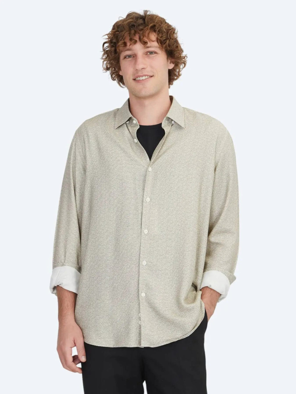 Beige Regular Fit Weben Casual 100% Baumwollhemd