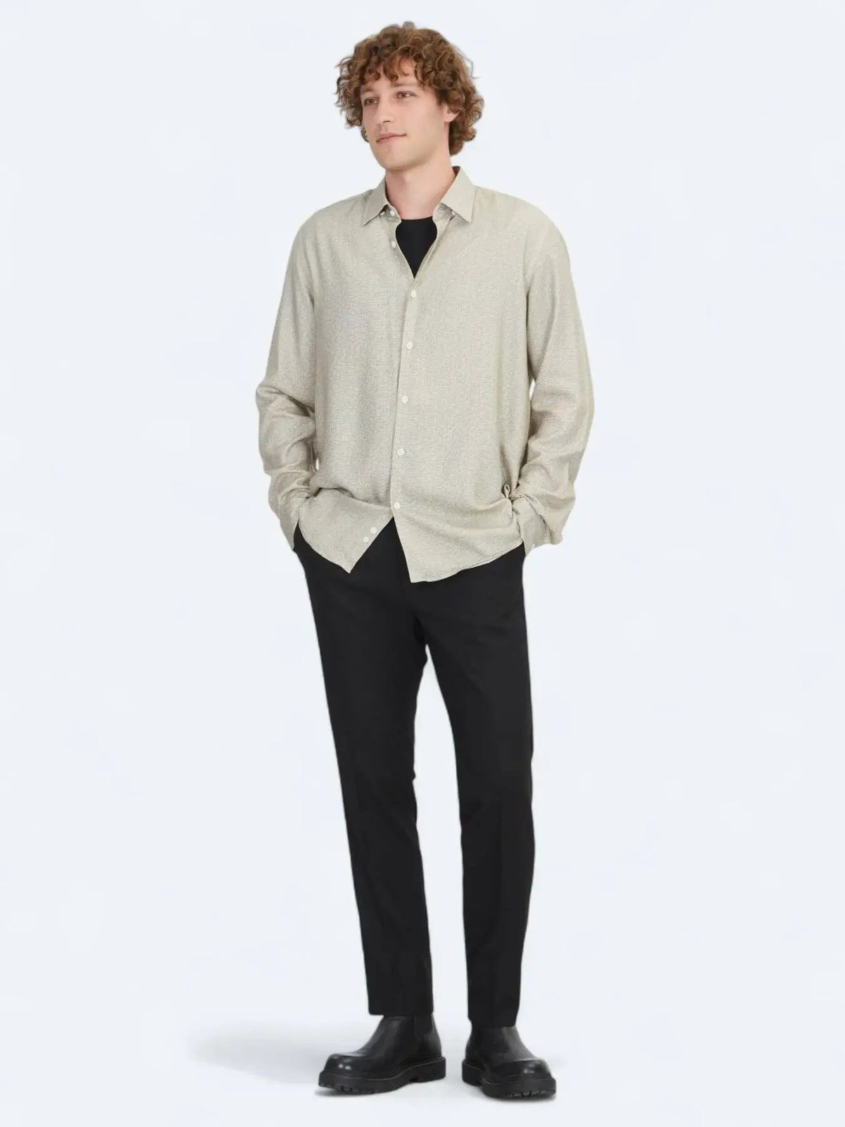 Beige Regular Fit Weben Casual 100% Baumwollhemd