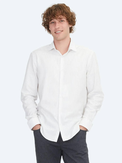 Beige Regular Fit Weben Klassisch 100% Baumwollhemd