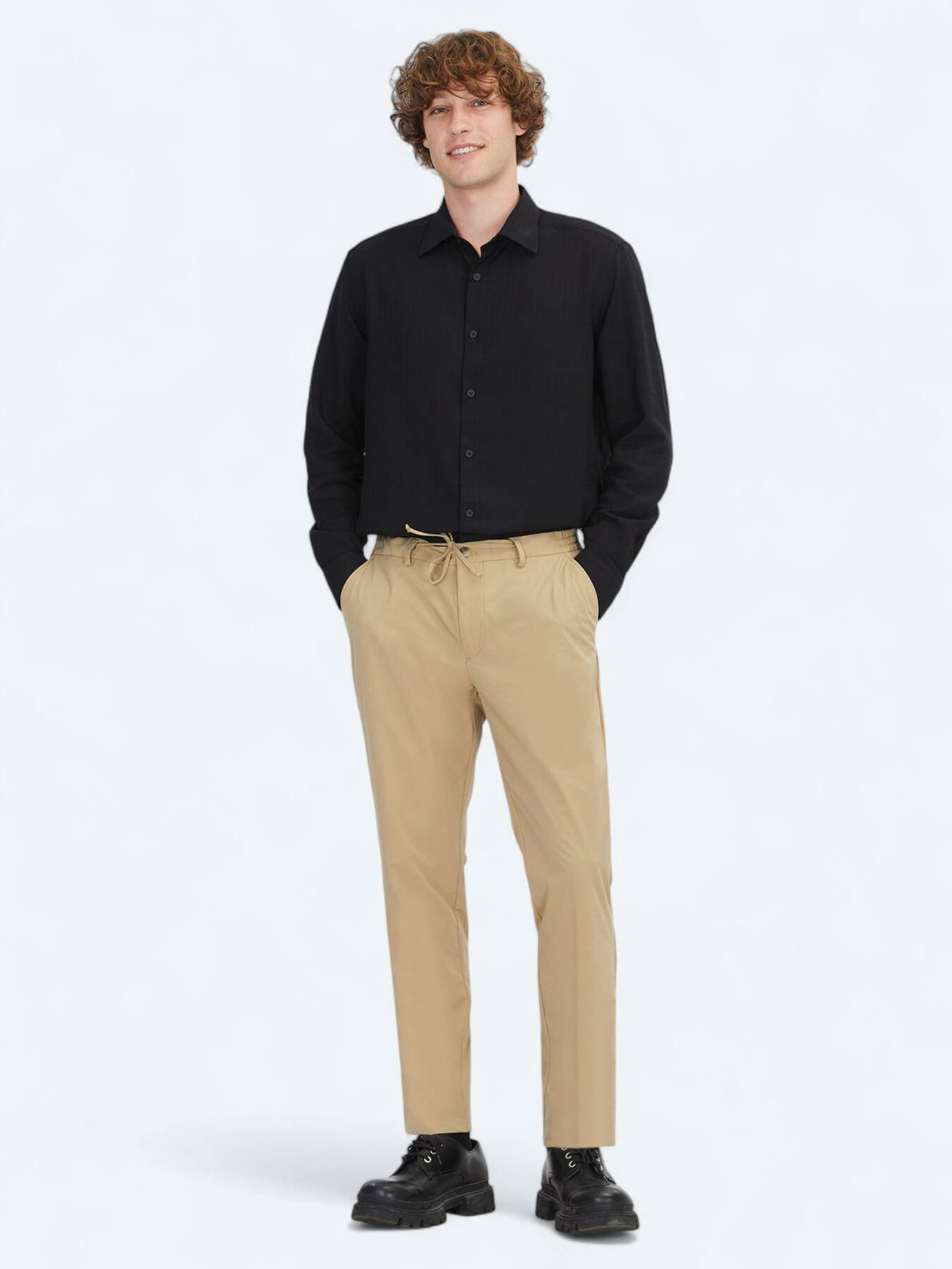 Beige Jogginghose mit Webmuster