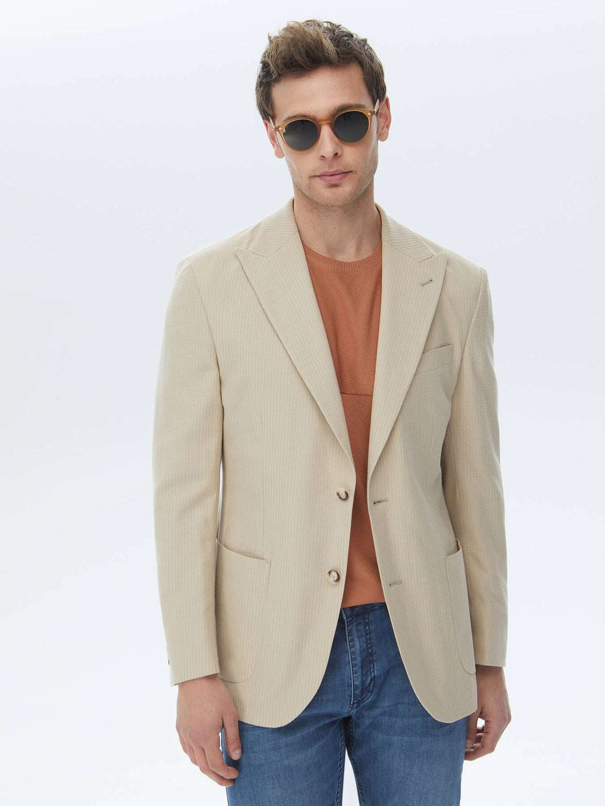 Gestreifte Jacke aus Baumwollmischung in moderner Passform