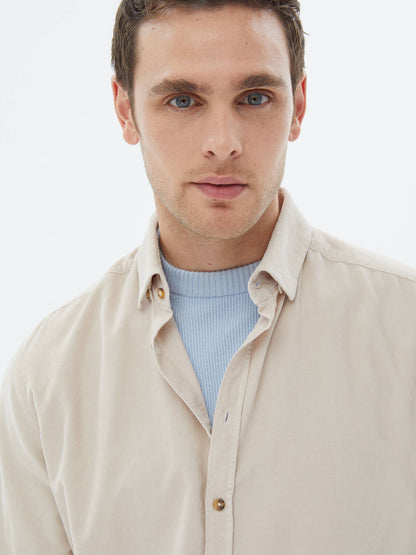 Beige Kordel Regular Fit Woven Casual Hemd
