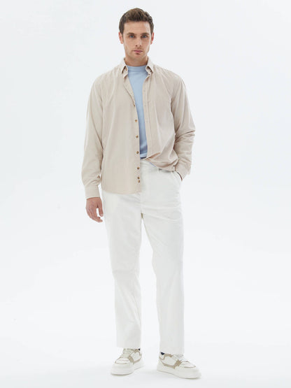 Beige Kordel Regular Fit Woven Casual Hemd