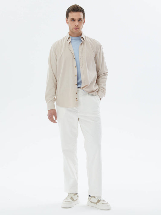 Beige Kordel Regular Fit Woven Casual Hemd