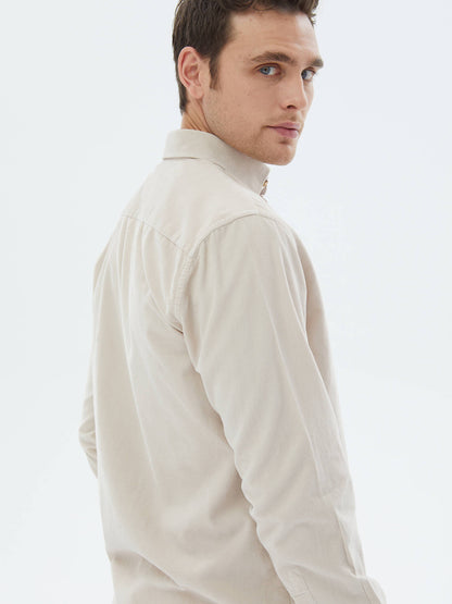 Beige Kordel Regular Fit Woven Casual Hemd